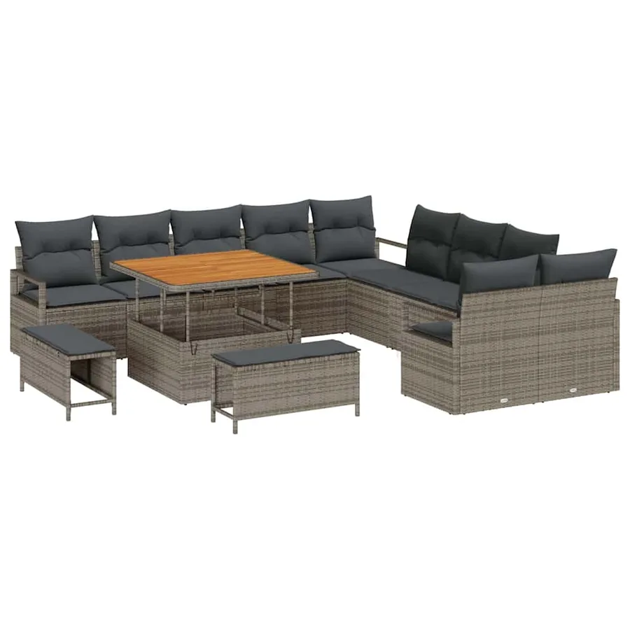 Ensemble de canapé de jardin avec coussin 13 pcs Gris polyrotin - 2