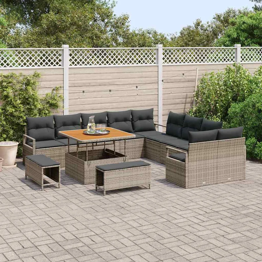Ensemble de canapé de jardin avec coussin 13 pcs Gris polyrotin - 3
