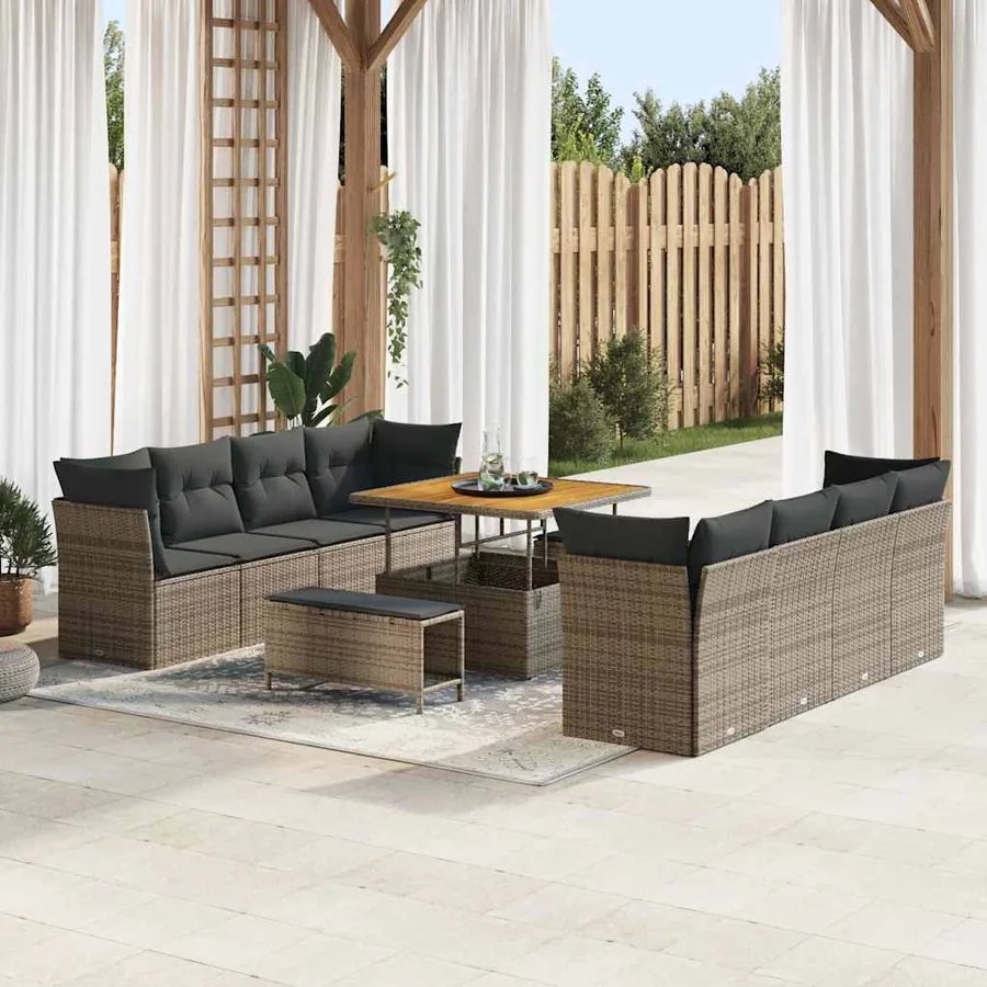 Ensemble de canapé de jardin 11 pcs Gris polyrotin