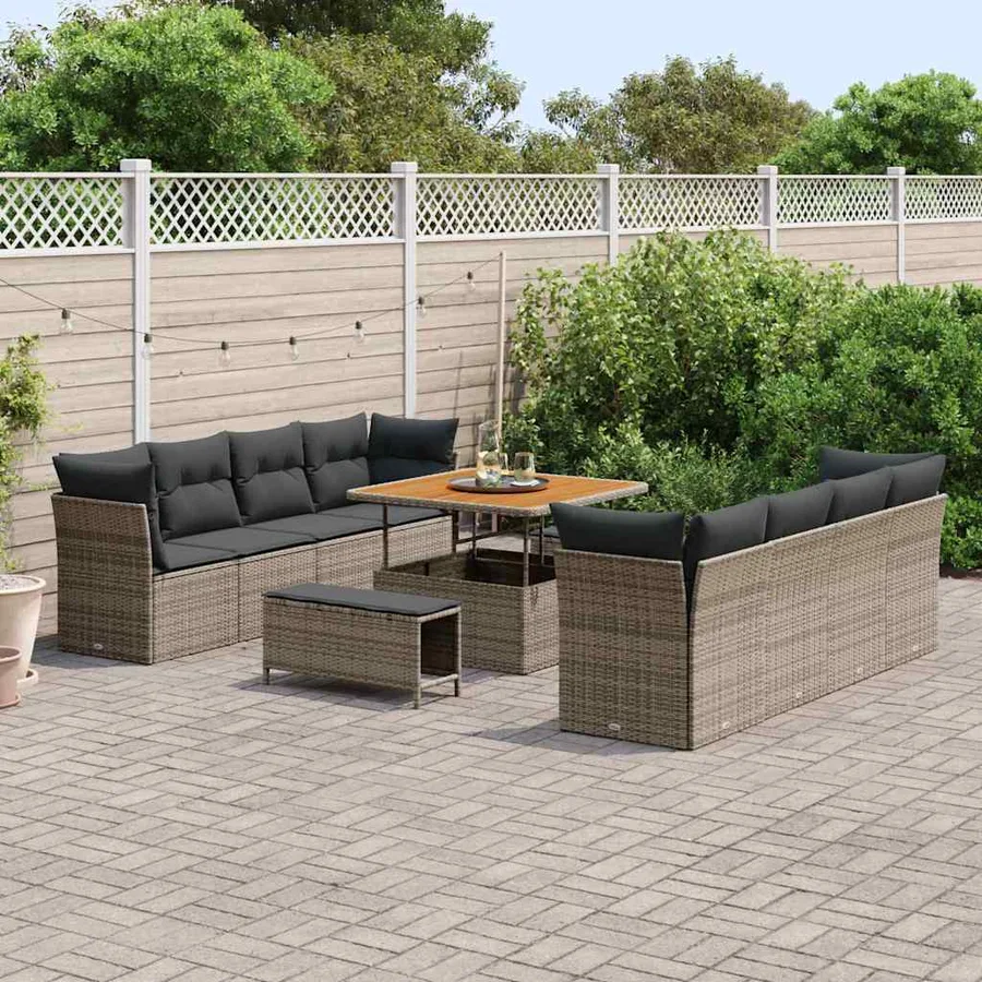 Ensemble de canapé de jardin 11 pcs Gris polyrotin - 3