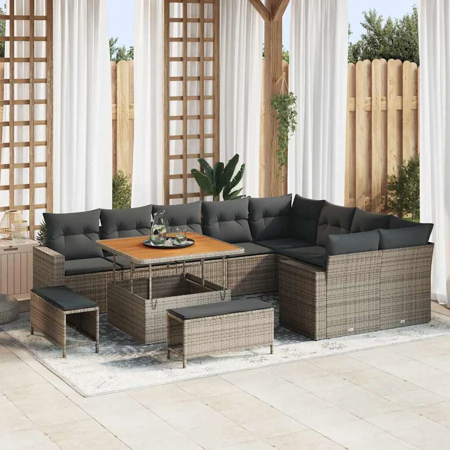 Ensemble de canapé de jardin 12 pcs Gris polyrotin