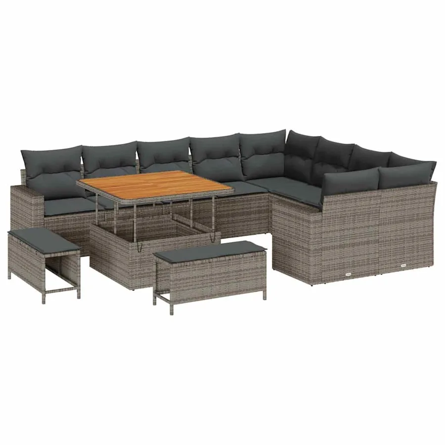 Ensemble de canapé de jardin 12 pcs Gris polyrotin - 2