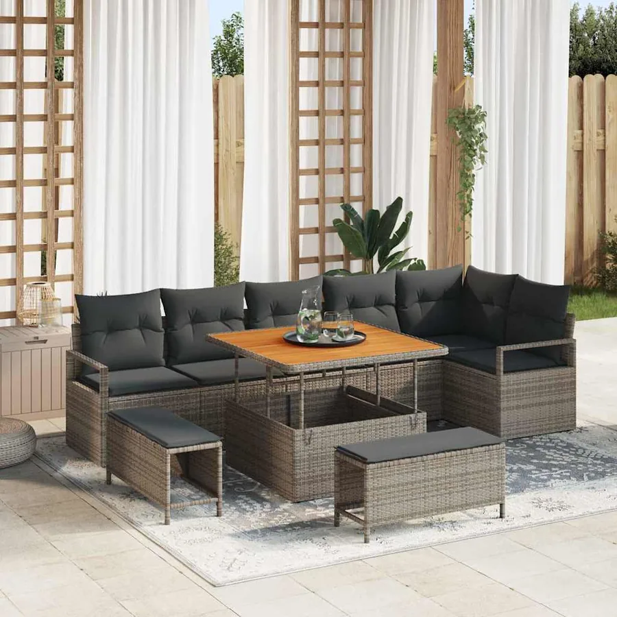 Ensemble de canapé de jardin avec coussin 9 pcs Gris Poly rotin