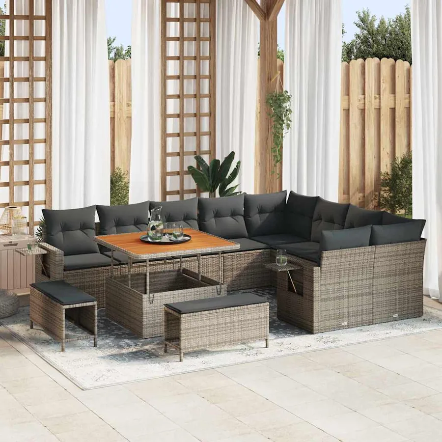 Ensemble de canapé de jardin 12 pcs Gris polyrotin