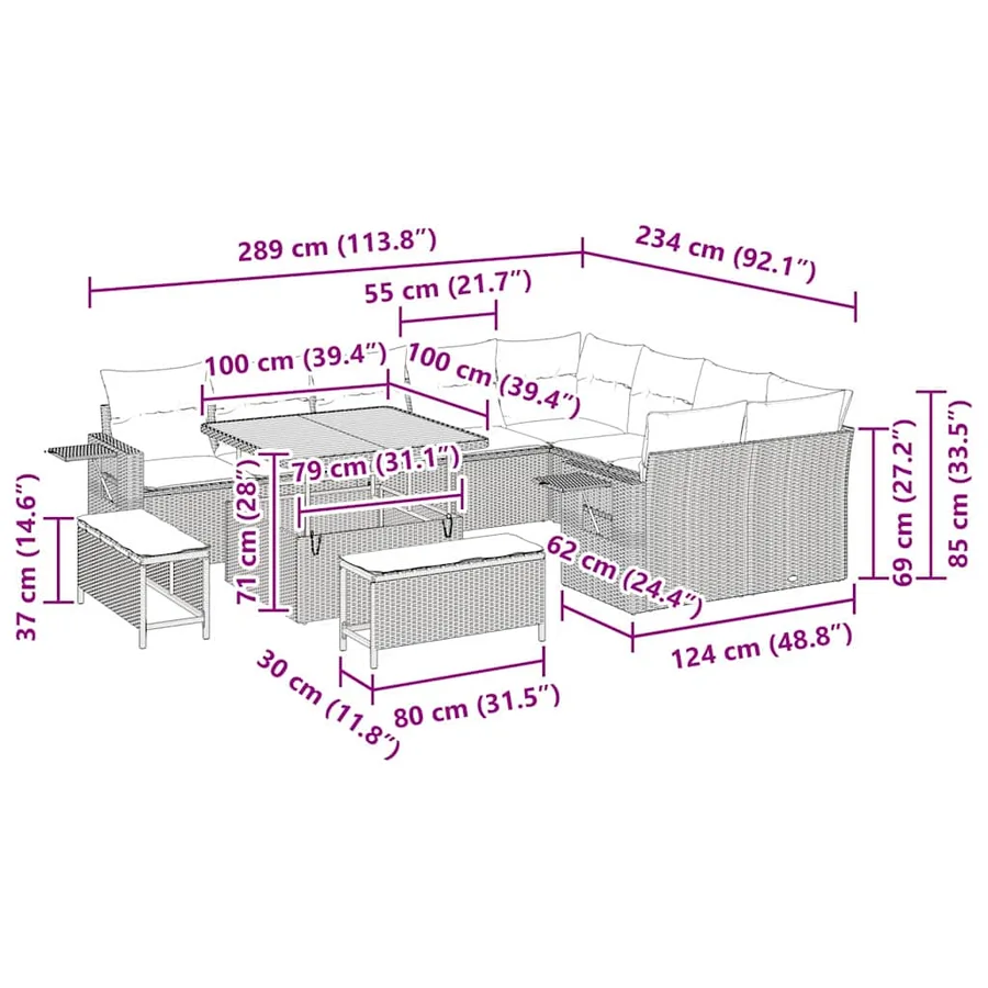 Ensemble de canapé de jardin 12 pcs Gris polyrotin - 15