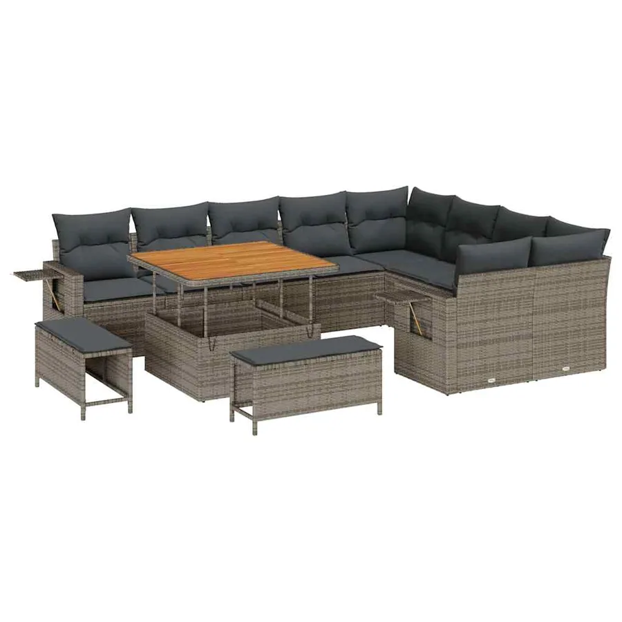 Ensemble de canapé de jardin 12 pcs Gris polyrotin - 2