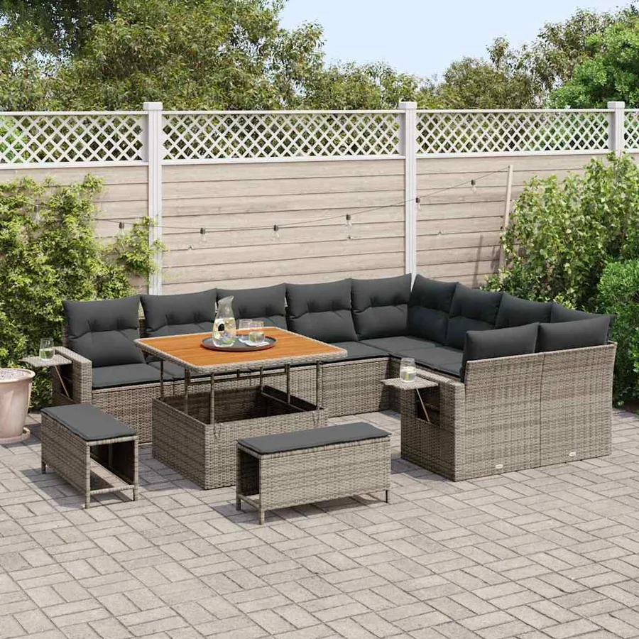 Ensemble de canapé de jardin 12 pcs Gris polyrotin - 3