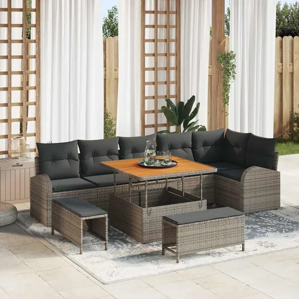 Ensemble de canapé de jardin avec coussin 9 pcs Gris polyrotin