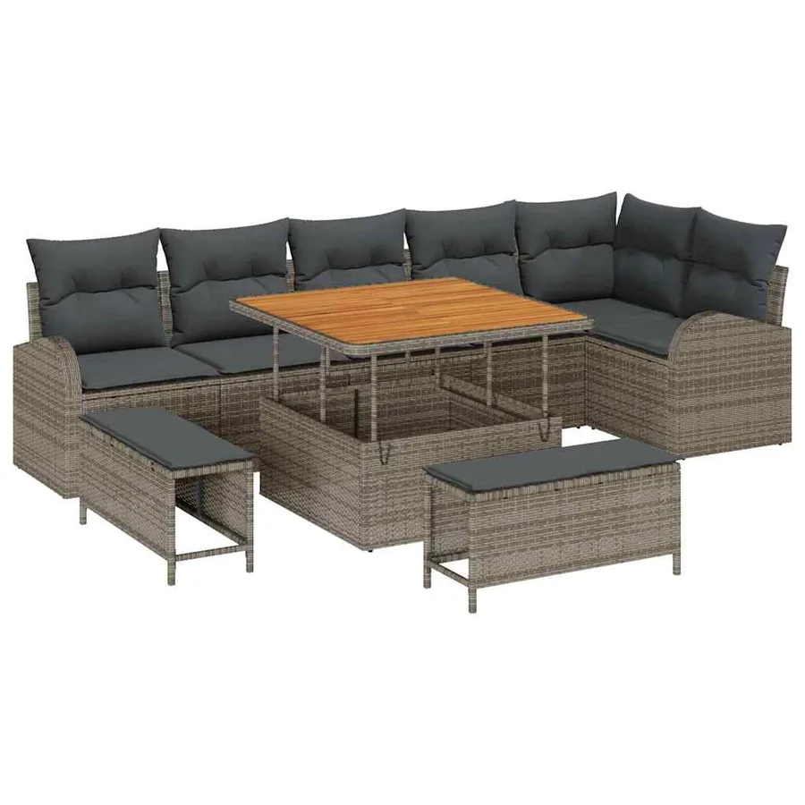 Ensemble de canapé de jardin avec coussin 9 pcs Gris polyrotin - 2