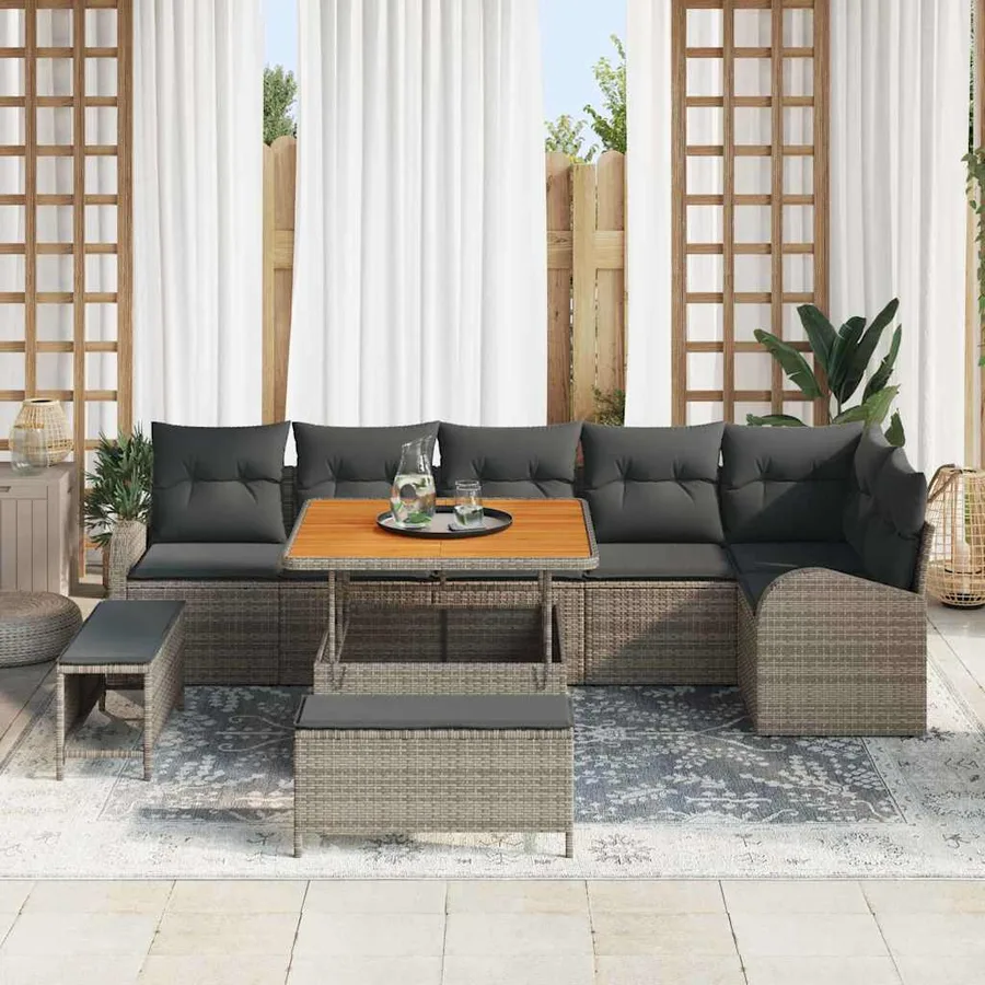 Ensemble de canapé de jardin avec coussin 9 pcs Gris polyrotin - 3