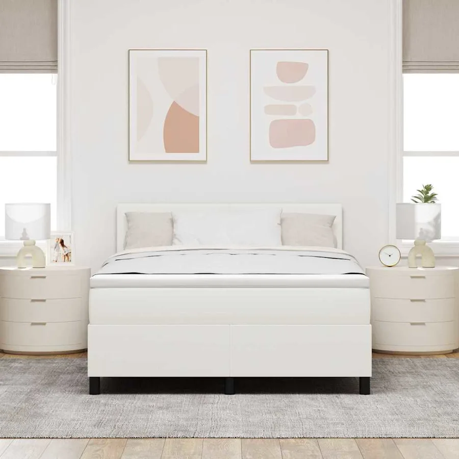 Lit à ressorts avec tête de lit Crème et Blanc 140 x 190 cm - 4