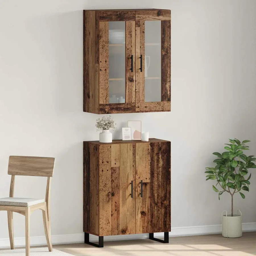 Haut Armoire 2 pcs Bois ancien Bois d'ingénierie