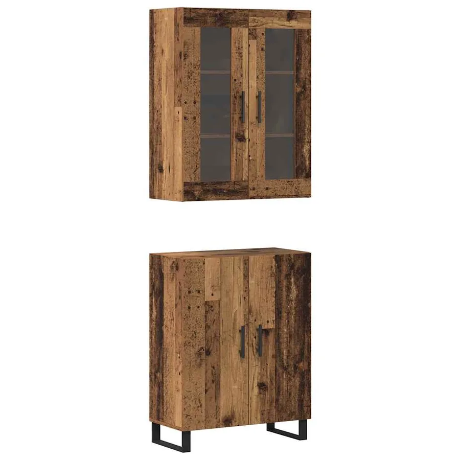 Haut Armoire 2 pcs Bois ancien Bois d'ingénierie - 2