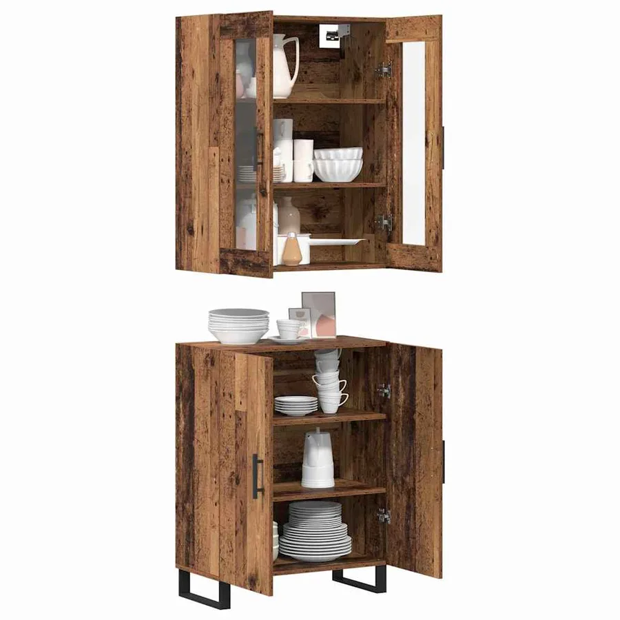Haut Armoire 2 pcs Bois ancien Bois d'ingénierie - 3
