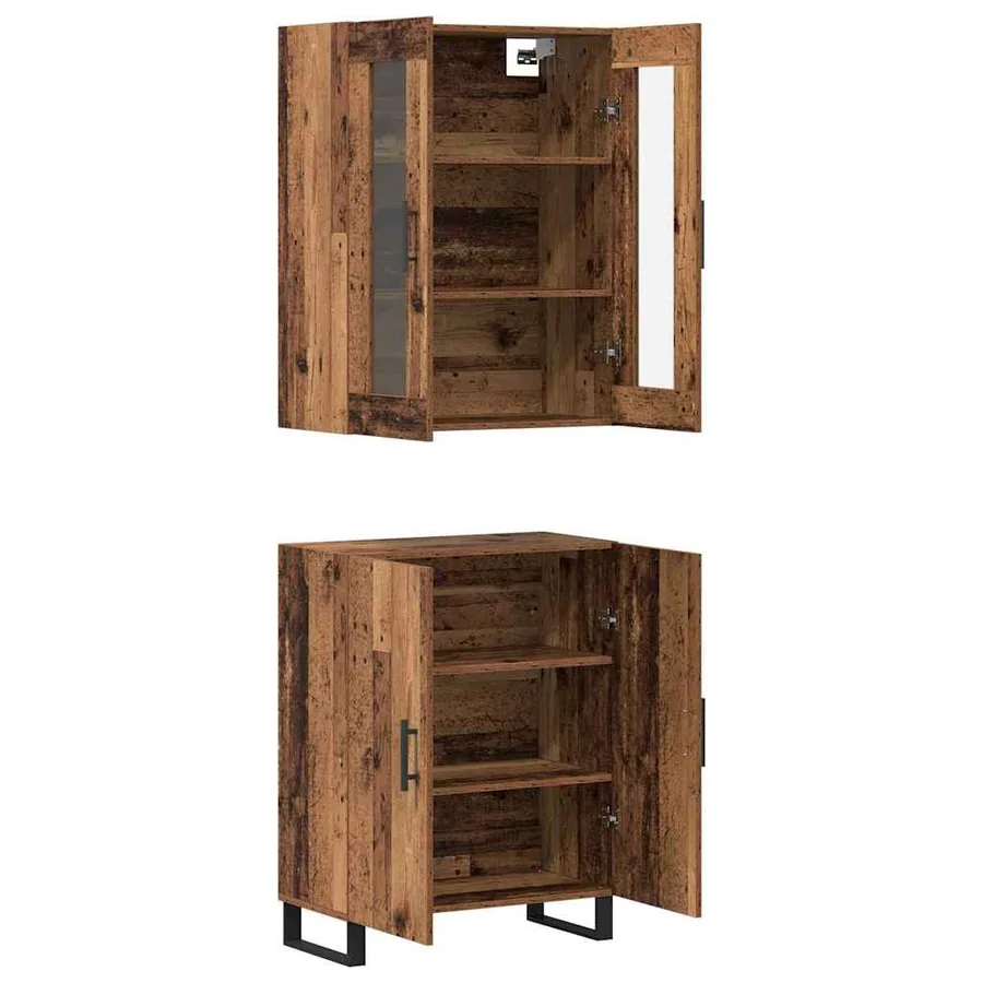 Haut Armoire 2 pcs Bois ancien Bois d'ingénierie - 5