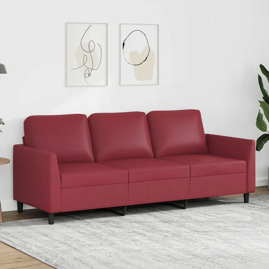 Canapé à 3 places Rouge bordeaux 180 cm Similicuir