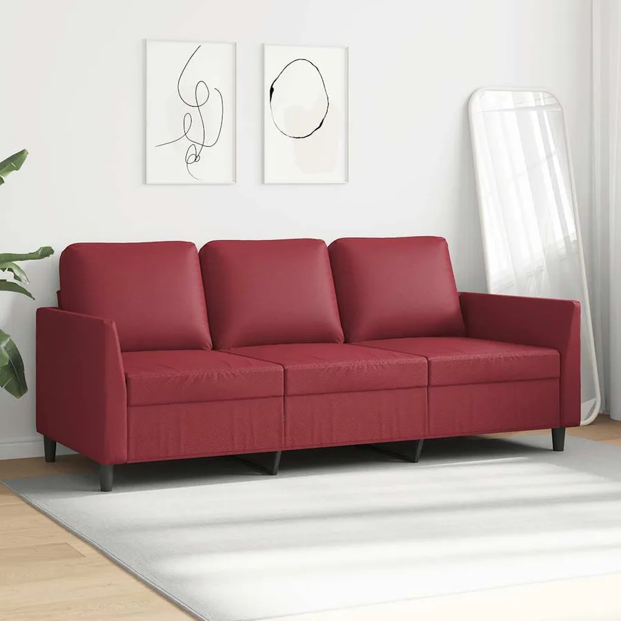 Canapé à 3 places Rouge bordeaux 180 cm Similicuir - 3
