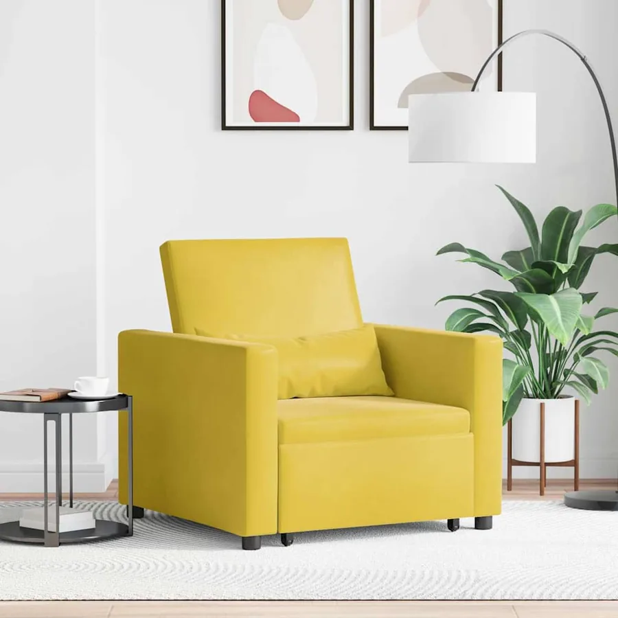 Canapé-lit escamotable simple avec des roues Jaune Velours