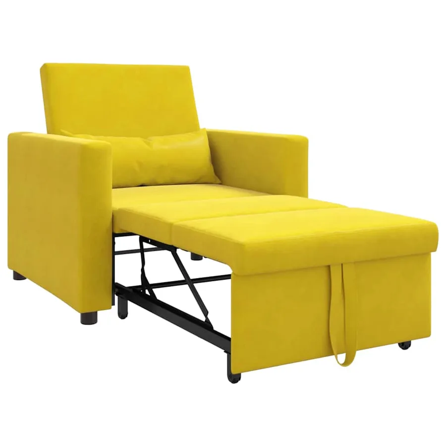 Canapé-lit escamotable simple avec des roues Jaune Velours - 4