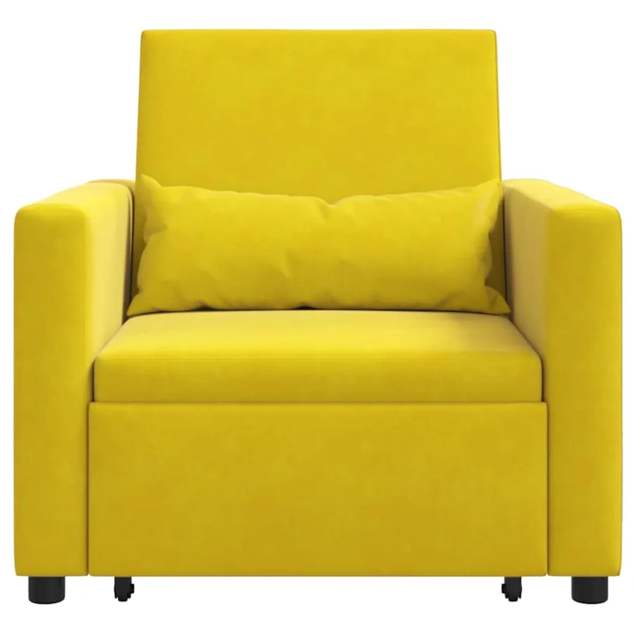 Canapé-lit escamotable simple avec des roues Jaune Velours - 5