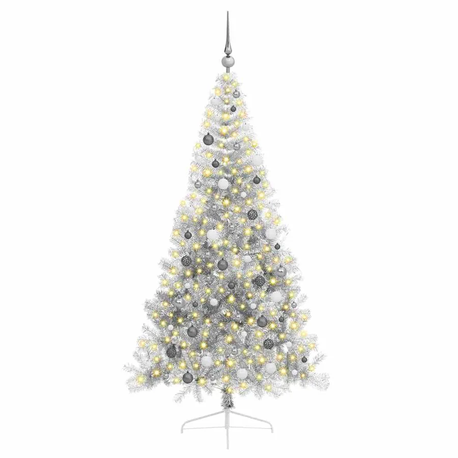 Sapin de Noël artificiel pré-éclairé Argent 210 cm PET - 3