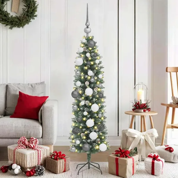 Arbre de Noël artificiel slim avec 150 LED Vert et blanc 120 cm