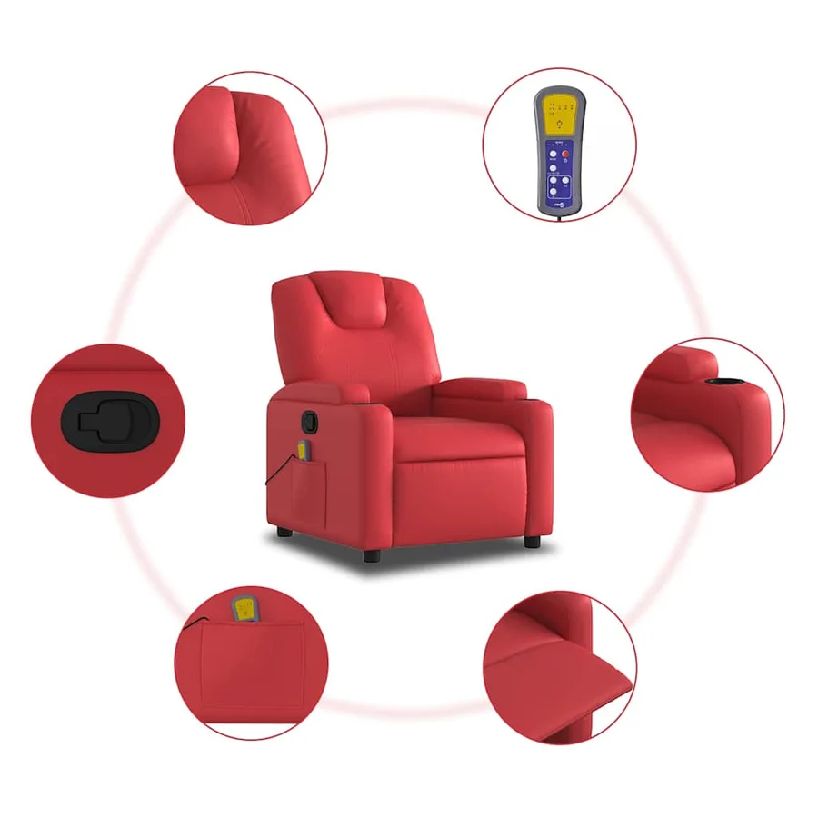 Fauteuil de massage inclinable rouge similicuir - 8