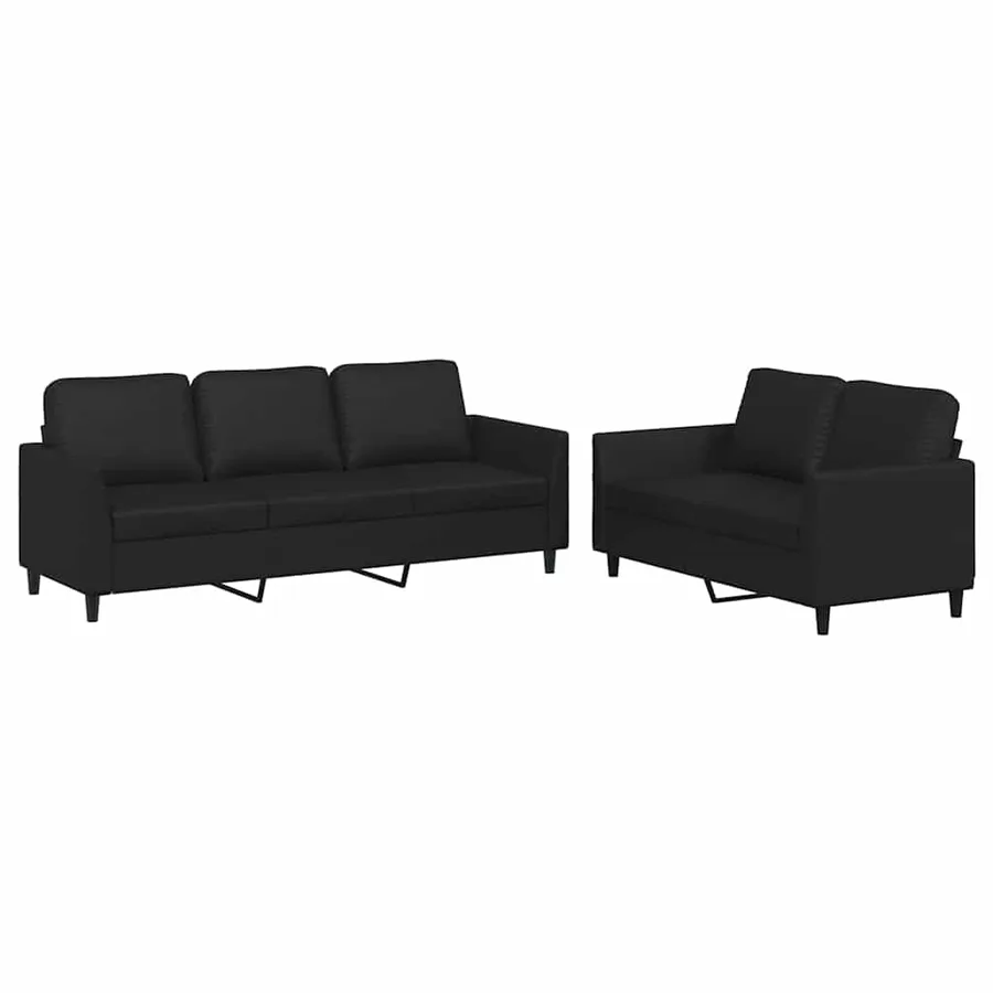 Ensemble de canapés 2 pcs avec coussins Noir Similicuir - 2