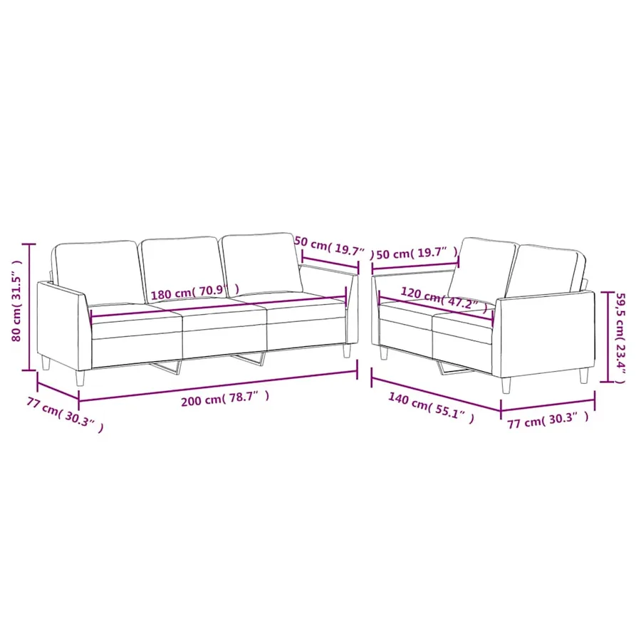 Ensemble de canapés 2 pcs avec coussins Noir Similicuir - 7
