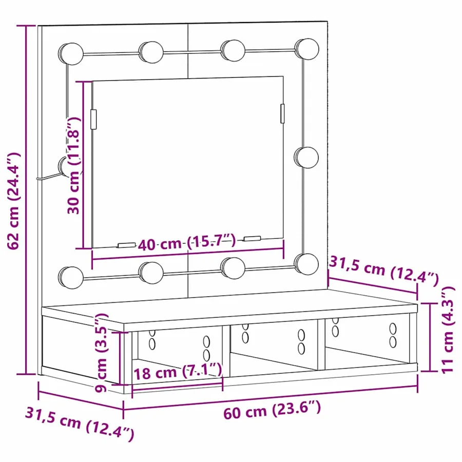 Armoire Miroir Chêne artisanal 60 x 31,5 x 62 cm - 15