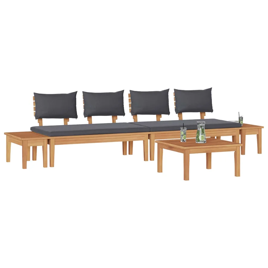 Ensemble de canapé de jardin 5 pcs Marron et gris - 3