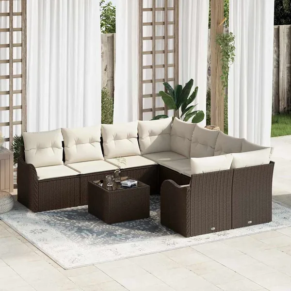 Ensemble de canapé de jardin 9 pcs Marron polyrotin