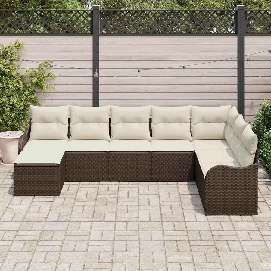 Ensemble de canapé de jardin 8 pcs Marron Poly rotin - 3