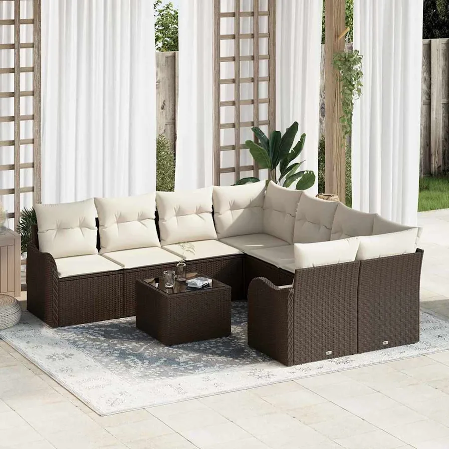 Ensemble de canapé de jardin avec coussin 9 pcs Marron et Crème