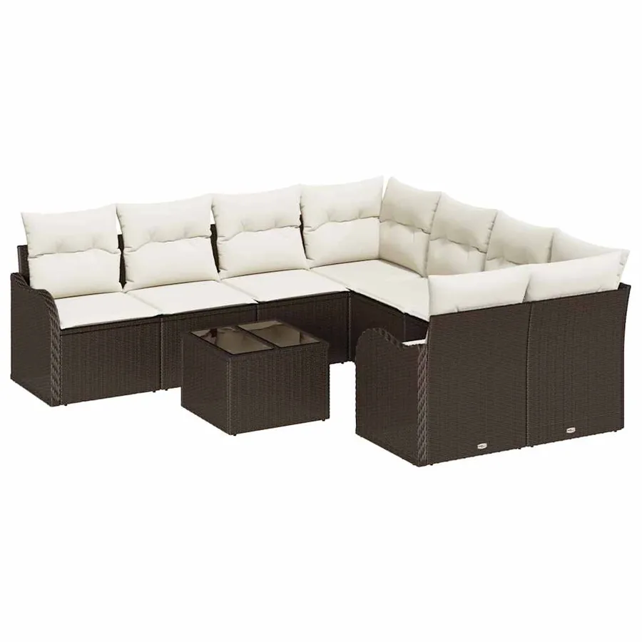 Ensemble de canapé de jardin avec coussin 9 pcs Marron et Crème - 2