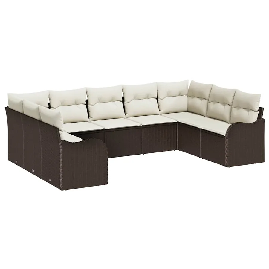 Ensemble de canapé de jardin 9 pcs Marron et blanc polyrotin - 2