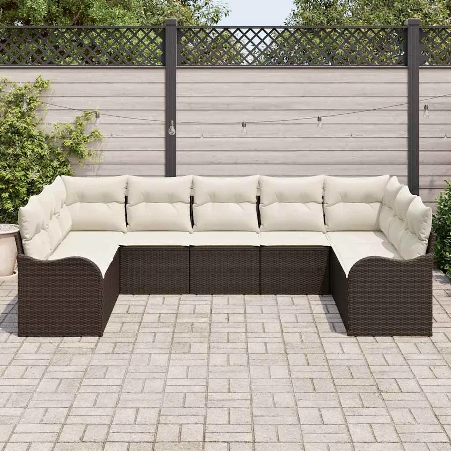Ensemble de canapé de jardin 9 pcs Marron et blanc polyrotin - 3