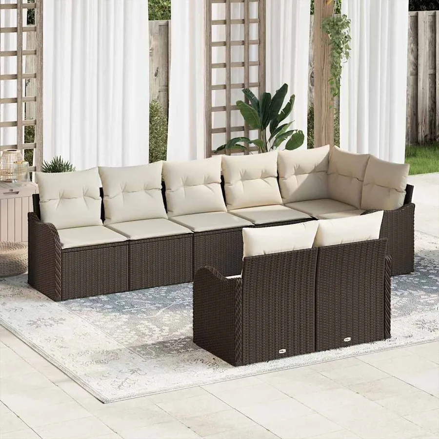 Ensemble de canapé de jardin 8 pcs Marron et blanc Poly rotin