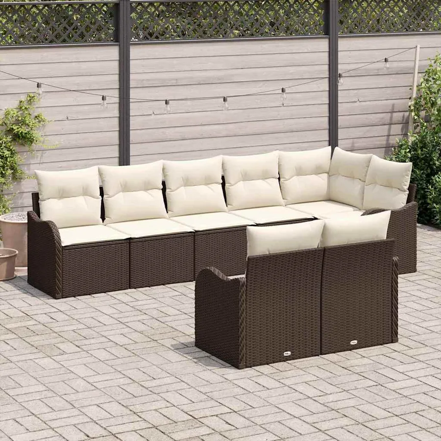 Ensemble de canapé de jardin 8 pcs Marron et blanc Poly rotin - 3