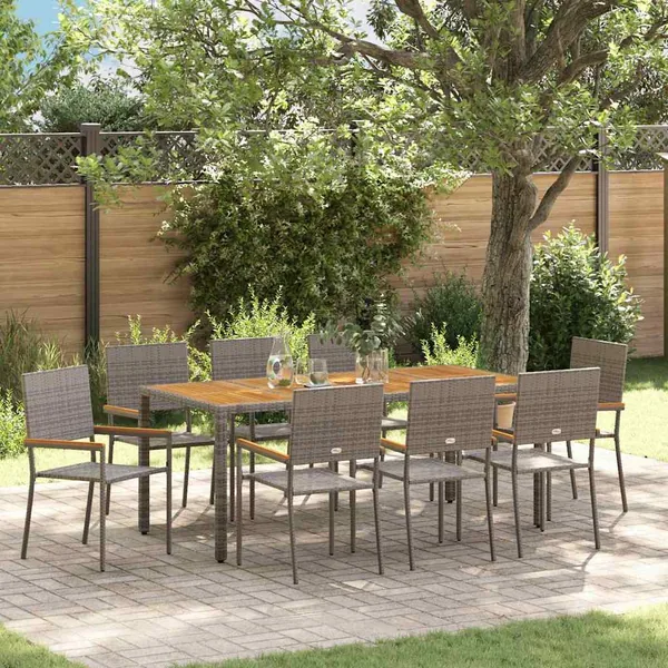 Ensemble de salle à manger pour jardin 9 pcs Gris polyrotin