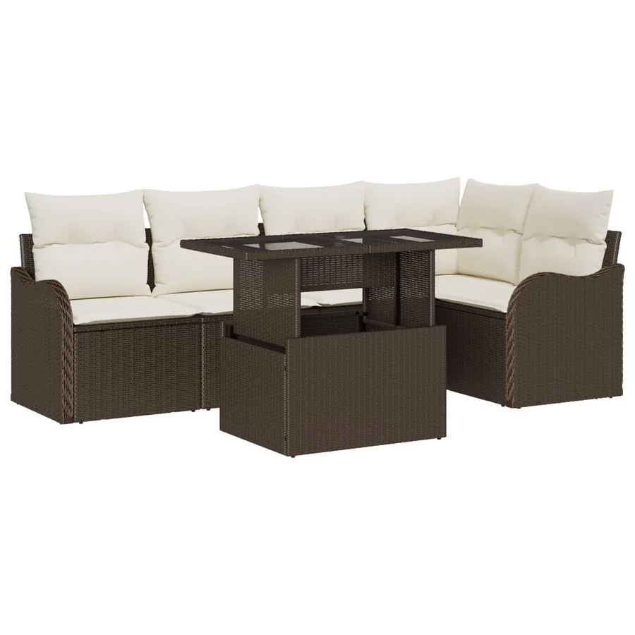 Ensemble de canapé de jardin 6 pcs Marron Poly Rattan - 2