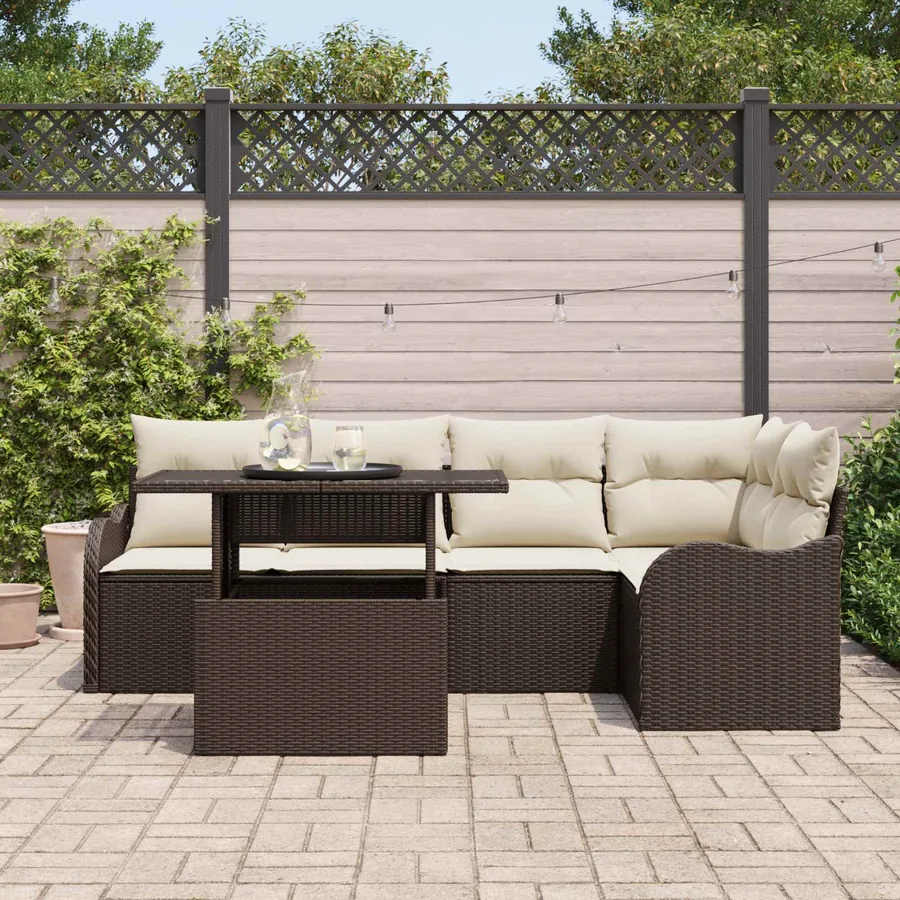 Ensemble de canapé de jardin 6 pcs Marron Poly Rattan - 3