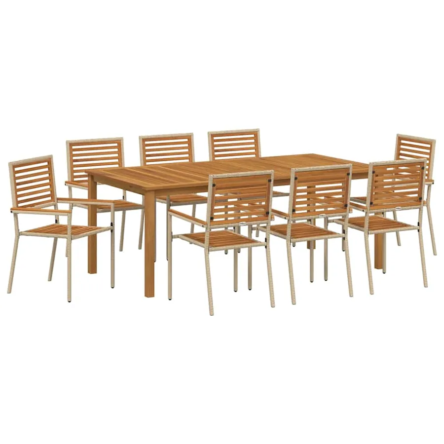 Ensemble de salle à manger pour jardin 9 pcs Beige - 2