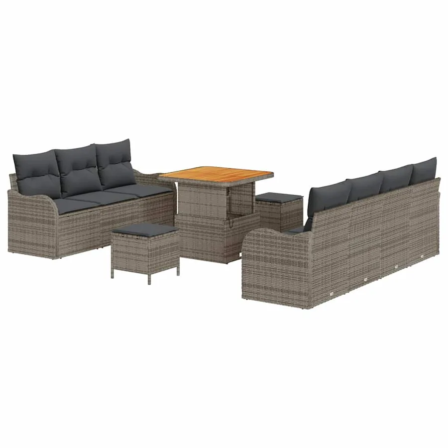 Ensemble de canapé de jardin avec coussin 10 pcs Gris polyrotin - 2