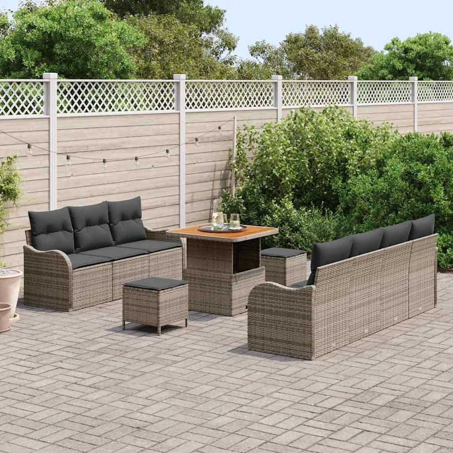 Ensemble de canapé de jardin avec coussin 10 pcs Gris polyrotin - 3