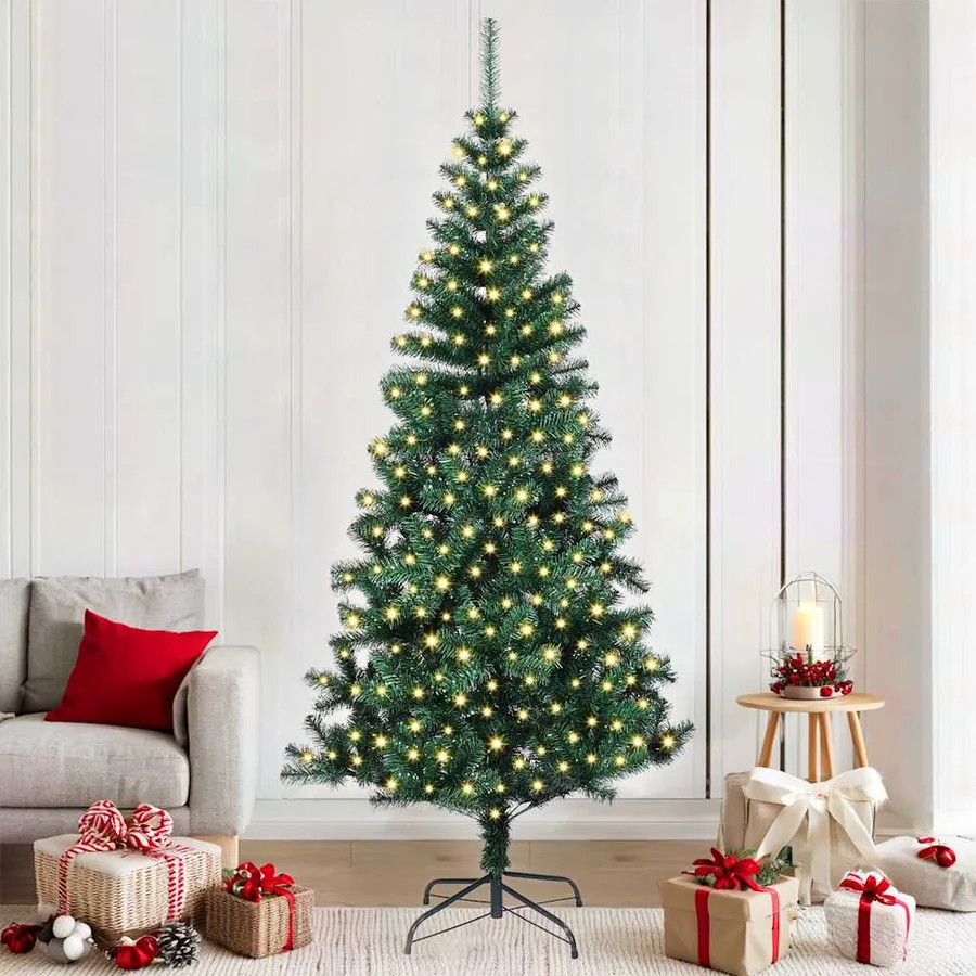 Sapin de Noël artificiel pré-éclairé Vert 210 cm PVC et métal
