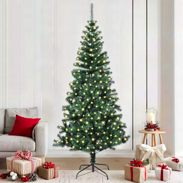 Sapin de Noël artificiel pré-éclairé Vert 210 cm PVC et métal