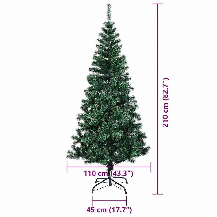 Sapin de Noël artificiel pré-éclairé Vert 210 cm PVC et métal - 12