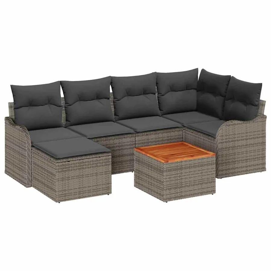 Ensemble de canapé de jardin avec coussin 7 pcs Gris polyrotin - 2