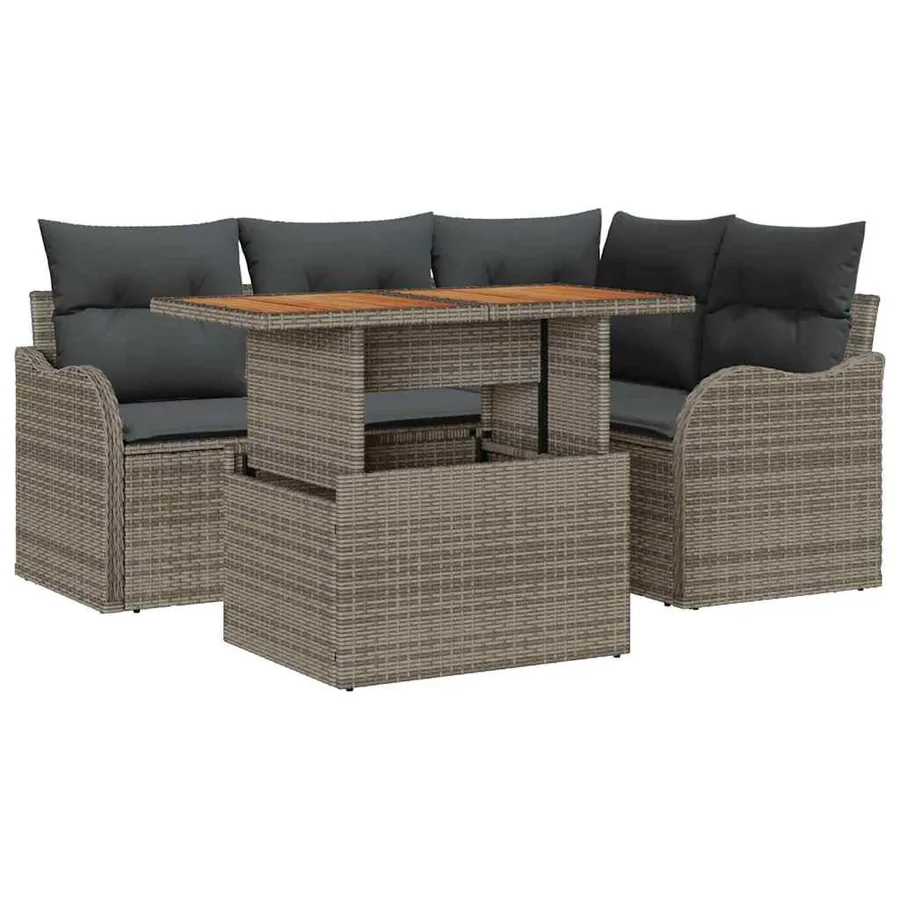 Ensemble de canapé de jardin avec coussin 5 pcs Gris polyrotin - 2
